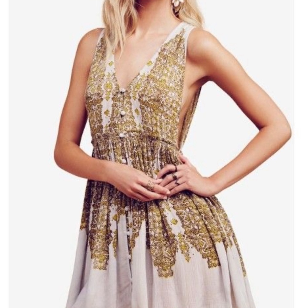 FREE PEOPLE ELOISE MINI DRESS – BOHO FLORAL FESTIVAL STYLE | SIZE LARGE